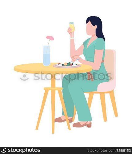 Lady having brunch semi flat color vector character. Editable figure. Full body person on white. Restaurant customer simple cartoon style illustration for web graphic design and animation. Lady having brunch semi flat color vector character