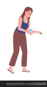 Lady holding glass of water semi flat color vector character. Standing figure. Full body person on white. Taking compassion simple cartoon style illustration for web graphic design and animation. Lady holding glass of water semi flat color vector character