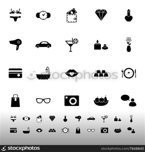 Lady related item icons on white background, stock vector