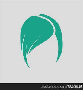 Lady's hairstyle icon. Gray background with green. Vector illustration.