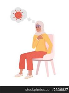 Lady scared of coronavirus semi flat color vector character. Sitting figure. Full body person on white. Pandemic worries simple cartoon style illustration for web graphic design and animation. Lady scared of coronavirus semi flat color vector character
