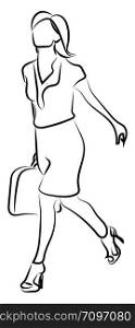 Lady walking, illustration, vector on white background.