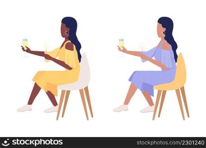 Lady with bengal lights semi flat color vector characters set. Sitting figures. Full body people on white. Festal event simple cartoon style illustration for web graphic design and animation pack. Lady with bengal lights semi flat color vector characters set