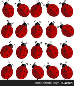 Ladybird on white background . Vector illustration.. Lady-bird or red ladybug pattern on light background. Cartoon vector illustration. Endless insect texture for textile