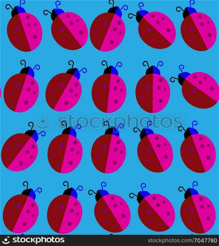 Ladybird or lady-bird background . Vector illustration.. Lady-bird or ladybug pattern on light background. Cartoon vector illustration. Endless insect texture for textile