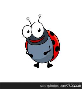 Ladybug cartoon character isolated insect. Vector spotted bug with little legs and googly eyes. Cartoon ladybug isolated spotted insect