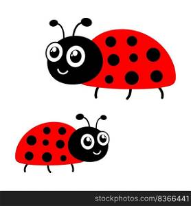 Ladybug cute character set. Red tiny ladybirds group. Vector isolated on white.. Ladybug cute character set.