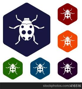 Ladybug icons set rhombus in different colors isolated on white background. Ladybug icons set