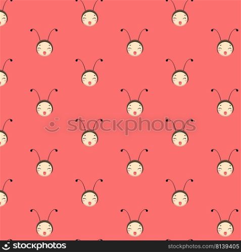 Ladybug pink cartoon seamless vector pattern. 