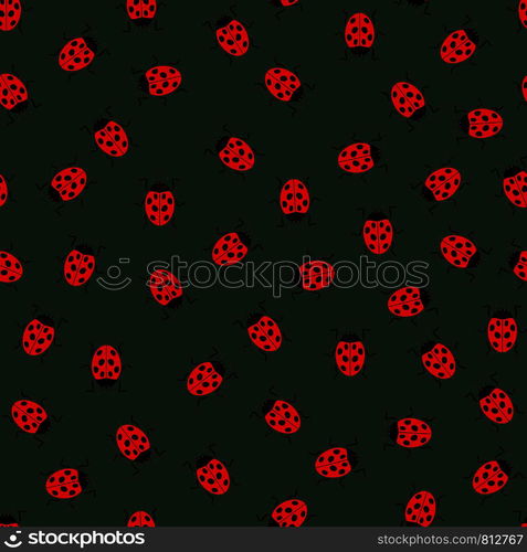 Ladybug seamless pattern on green background. Vector illustration. Ladybug seamless pattern