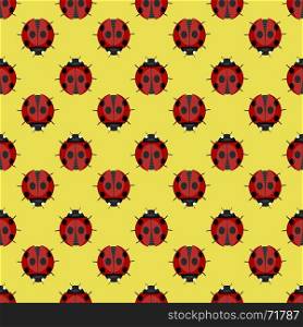 Ladybug Seamless Pattern on Yellow Background. Ladybird Texture. Ladybug Seamless Pattern