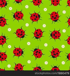 Ladybug seamlesss pattern. Vector illustration.