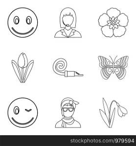 Ladyship icons set. Outline set of 9 ladyship vector icons for web isolated on white background. Ladyship icons set, outline style