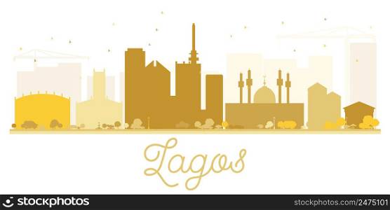 Lagos City skyline golden silhouette. Vector illustration. Simple flat concept for tourism presentation, banner, placard or web site. Business travel concept. Cityscape with landmarks