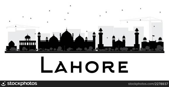 Lahore City skyline black and white silhouette. Vector illustration. Simple flat concept for tourism presentation, banner, placard or web site. Business travel concept. Cityscape with landmarks
