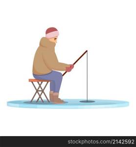 Lake ice fishing icon cartoon vector. Winter fish. Frozen boat. Lake ice fishing icon cartoon vector. Winter fish