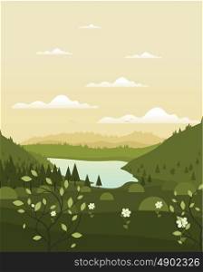 Lake in the mountains. Vector illustration