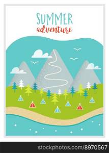 Lake mountains woods and campsite or campground vector image