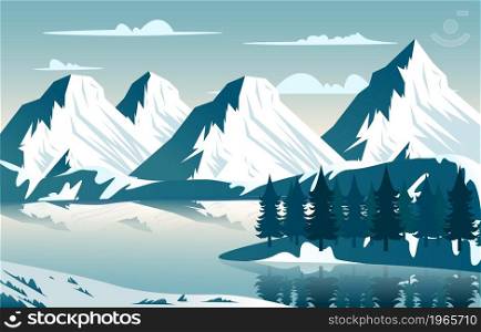 Lake Snow Mountain Frozen Ice Nature Landscape Adventure Illustration