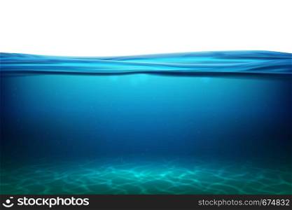 Lake underwater surfaces. Relax blue horizon background under surface sea, clean natural view bottom pool with sun rays. Vector illustration ocean. Lake underwater surfaces. Relax blue horizon background under surface sea, clean natural view bottom pool with sun rays. Vector illustration