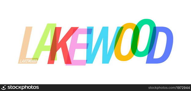 LAKEWOOD. The name of the city on a white background. Vector design template for poster, postcard, banner. Vector illustration.