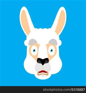 Lama Alpaca scared OMG face avatar. Animal Oh my God emoji. Frightened beast. Vector illustration 