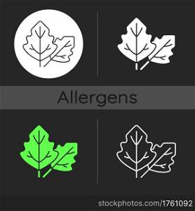 Lambs quarters dark theme icon. Cause of allergic reaction. Lambsquarters, goosefoot leaves. Allergy for plant. Linear white, simple glyph and RGB color styles. Isolated vector illustrations. Lambs quarters dark theme icon