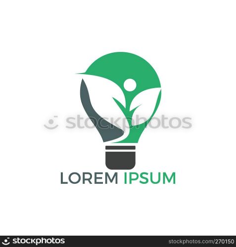 Lamp and leaves human logo design. Idea and eco symbol or icon. Unique organic and light bulb logotype design template.