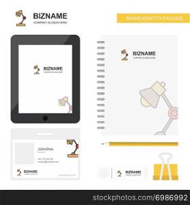 Lamp Business Logo, Tab App, Diary PVC Employee Card and USB Brand Stationary Package Design Vector Template