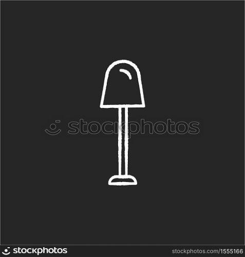 Lamp chalk white icon on black background. Lighting spot for room. Light bulb in lantern. Floor illumination. Home electricity, apartment amenities. Isolated vector chalkboard illustration. Lamp chalk white icon on black background