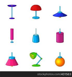 Lamp furniture icons set. Cartoon illustration of 9 lamp furniture vector icons for web. Lamp furniture icons set, cartoon style