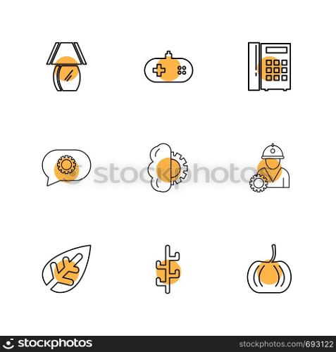 lamp , game console, leaf , phone , hardware , tools ,labour , constructions , icon, vector, design, flat, collection, style, creative, icons , electronics ,