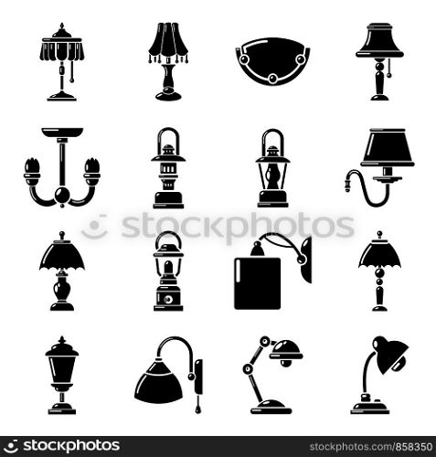 Lamp icons set. Simple illustration of 16 lamp vector icons for web. Lamp icons set, simple style