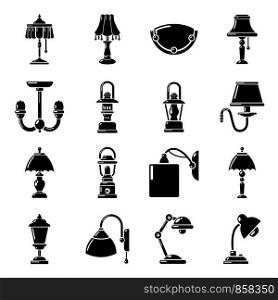 Lamp icons set. Simple illustration of 16 lamp vector icons for web. Lamp icons set, simple style
