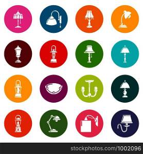 Lamp icons set vector colorful circles isolated on white background . Lamp icons set colorful circles vector