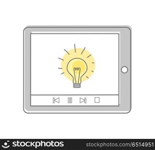 Lamp Isolated on Tablet Screen. Video Marketing.. Lamp isolated on the tablet screen. Video marketing. Approaches, methods and measures to promote products and services based on video. Online video, internet technology and media social marketing