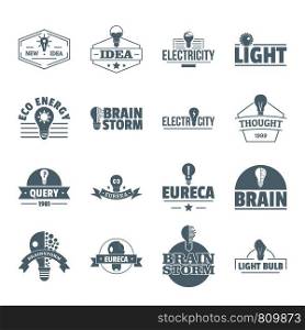 Lamp logo icons set. Simple illustration of 16 lamp logo vector icons for web. Lamp logo icons set, simple style