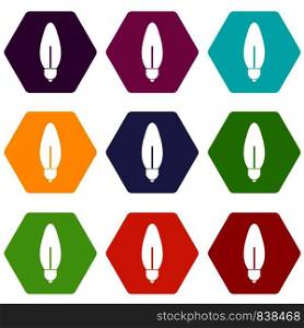 Lamp oval shape icon set many color hexahedron isolated on white vector illustration. Lamp oval shape icon set color hexahedron