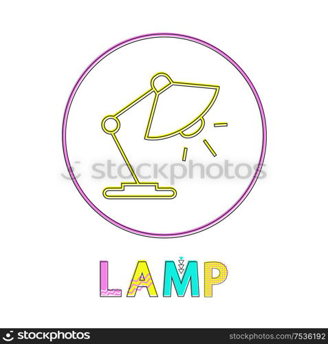 Lamp round bright linear icon template for app. Table light inside circle on outline button, modern gadgets element isolated vector illustration.. Lamp Round Bright Linear Icon Template for App