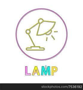 Lamp round bright linear icon template for app. Table light inside circle on outline button, modern gadgets element isolated vector illustration.. Lamp Round Bright Linear Icon Template for App