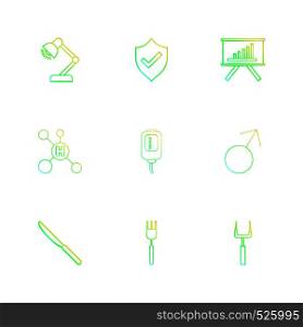 lamp , sheild , graph , hydrogen , drip , male , knife , fork , icon, vector, design, flat, collection, style, creative, icons
