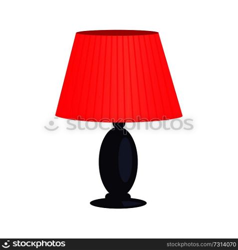 Lamp with bell cylinder and shade of red color, home decor and interior, element using for creating vintage atmosphere isolated on vector illustration. Lamp with Bell Cylinder Shade Vector Illustration