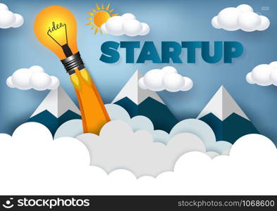 lamps launch to the sky, Businessmen help to brainstorm modern. start up business concept ,Financial ideas are competing for success and corporate goals. vector paper art