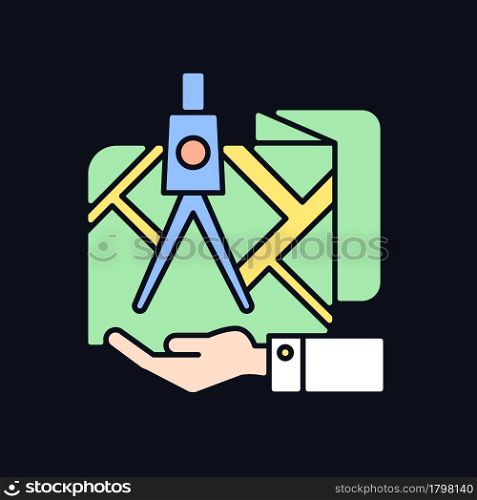 Land owning RGB color icon for dark theme. Real estate ownership. Investment and asset management. Isolated vector illustration on night mode background. Simple filled line drawing on black. Land owning RGB color icon for dark theme