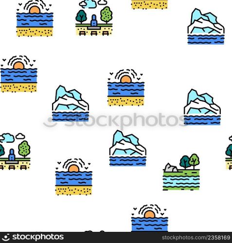 Land Scape Nature Vector Seamless Pattern Thin Line Illustration. Land Scape Nature Vector Seamless Pattern