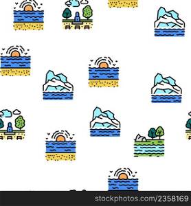 Land Scape Nature Vector Seamless Pattern Thin Line Illustration. Land Scape Nature Vector Seamless Pattern