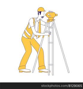 Land surveyor semi flat color vector character. Posing figure. Full body person on white. Man with total station simple cartoon style illustration for web graphic design and animation. Land surveyor semi flat color vector character