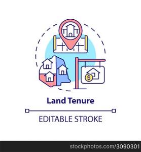 Land tenure concept icon. Land management system abstract idea thin line illustration. Establish rights of ownership. Isolated outline drawing. Editable stroke. Arial, Myriad Pro-Bold fonts used. Land tenure concept icon