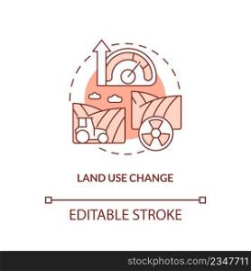 Land use change red concept icon. Soil contamination. Risks to food security abstract idea thin line illustration. Isolated outline drawing. Editable stroke. Arial, Myriad Pro-Bold fonts used. Land use change red concept icon