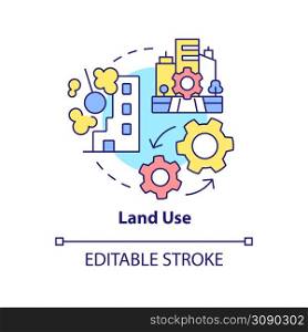 Land use concept icon. Land management system abstract idea thin line illustration. Residential and commercial buildings. Isolated outline drawing. Editable stroke. Arial, Myriad Pro-Bold fonts used. Land use concept icon